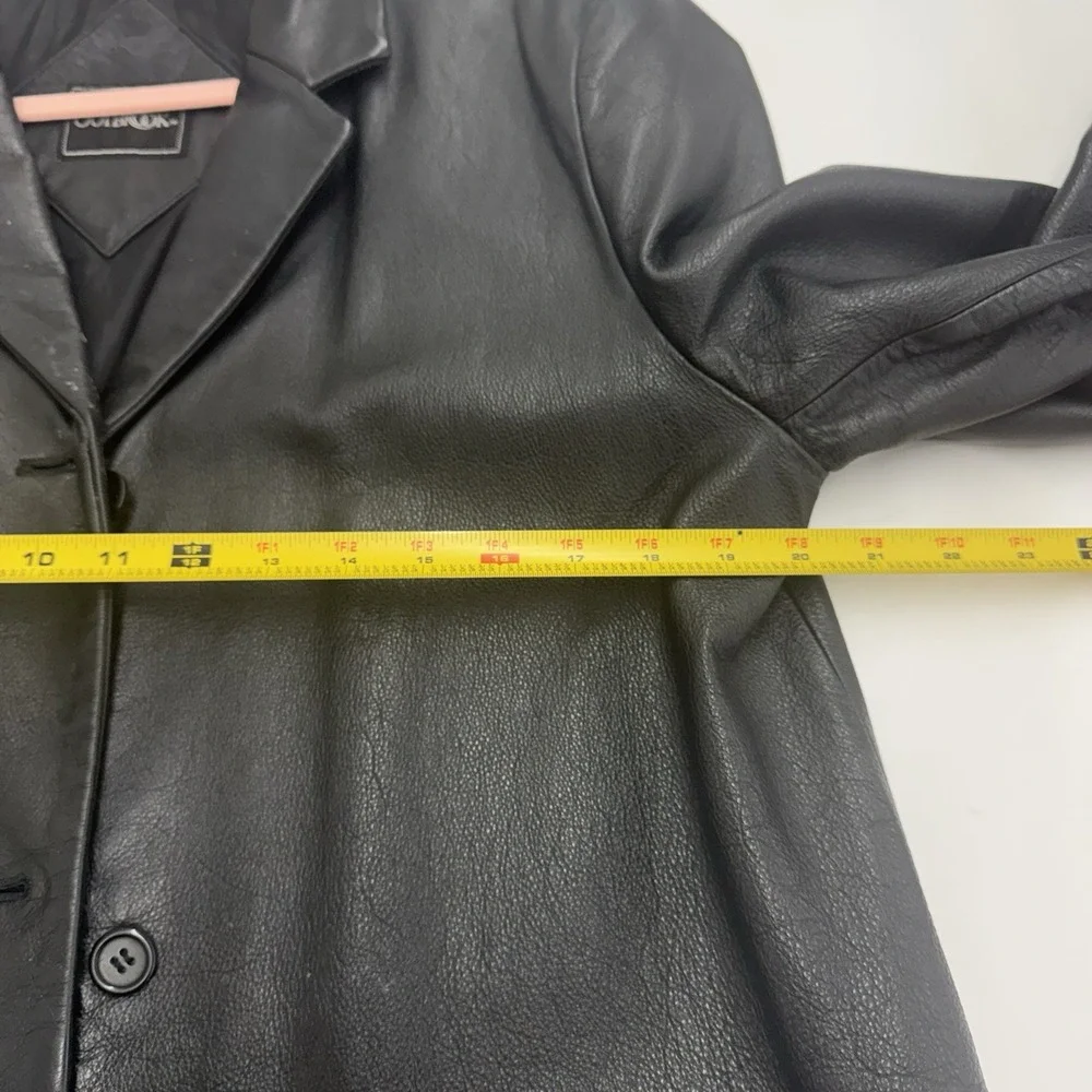 Vintage Outbrook Black Leather Coat 4 Button Blazer Jacket Size Large  90s Y2K